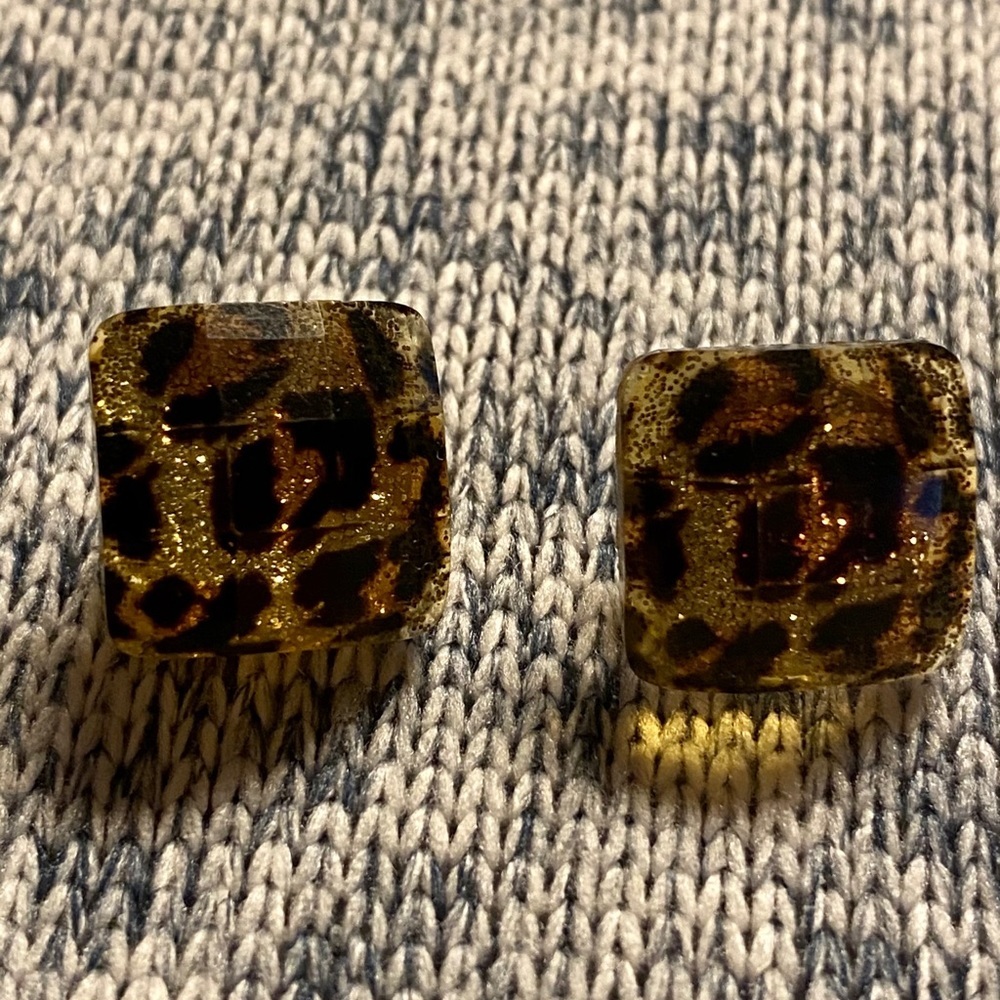 Gold and Brown Leopard Glass Stud Earrings
